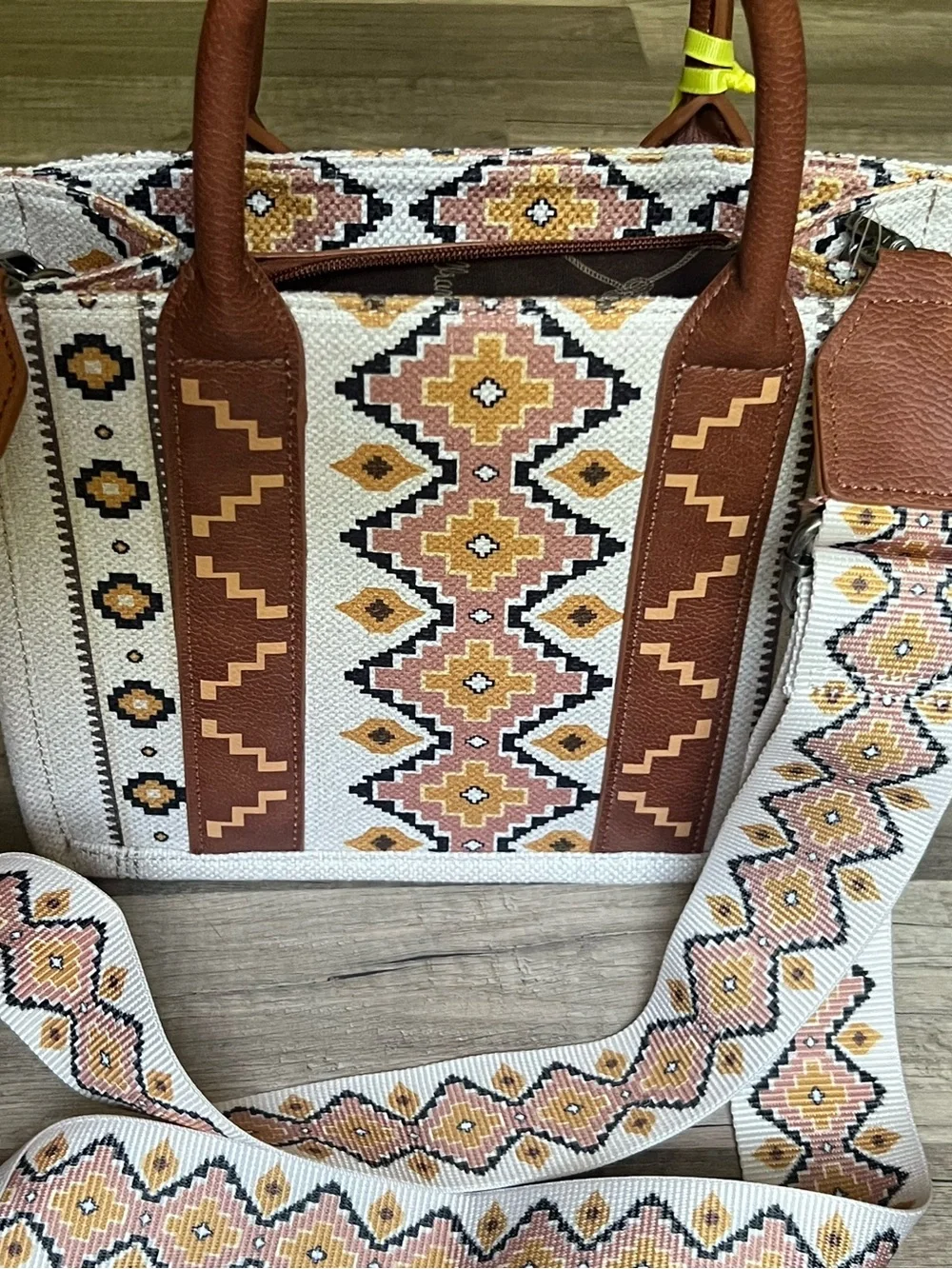 Wrangler Cream Canvas Bag with Patterned Aztec Strap
